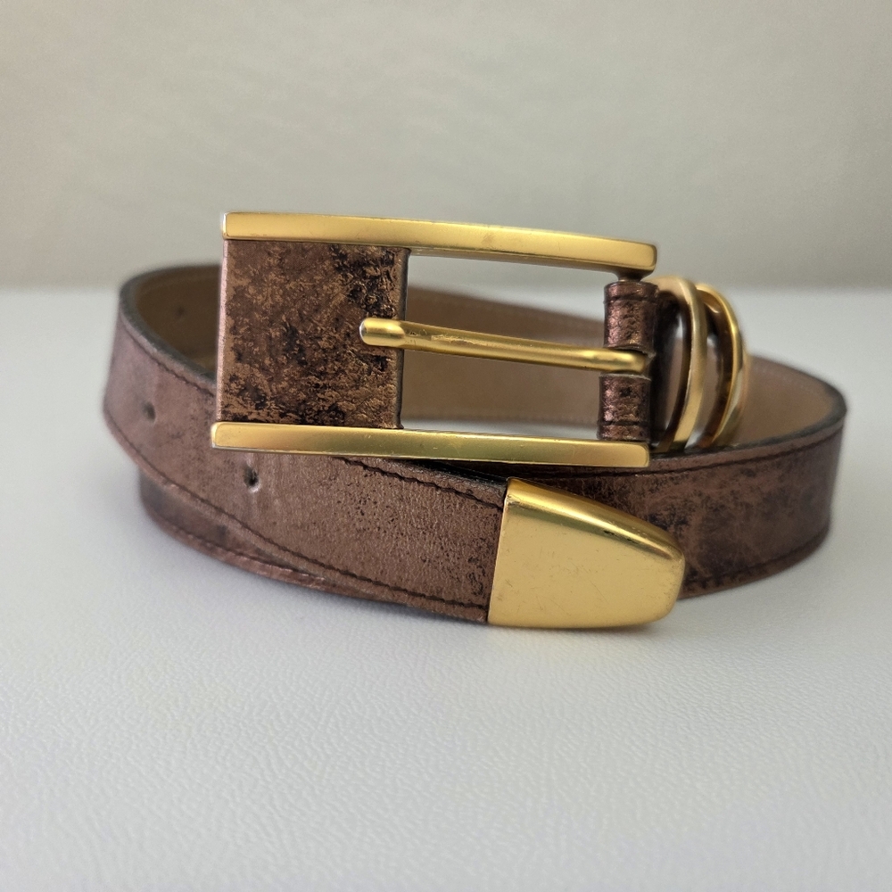 VTG Debra C Beverly Hills Bronze and Gold Genuine Leather Belt